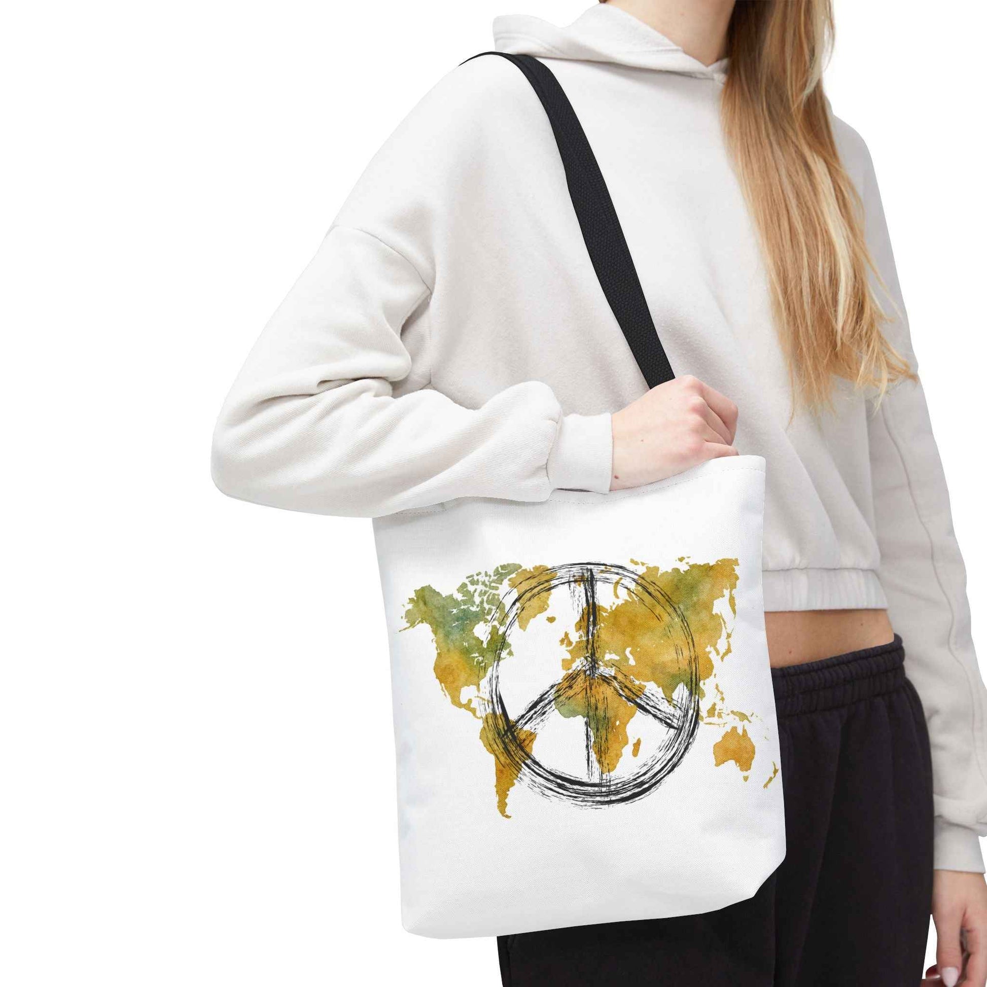 World Peace Map Tote Bag — Peace Symbol Watercolor Map Eco Shopper
