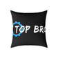 Top Bro Square Throw Pillow - Black Canvas Accent Cushion with Gear Logo