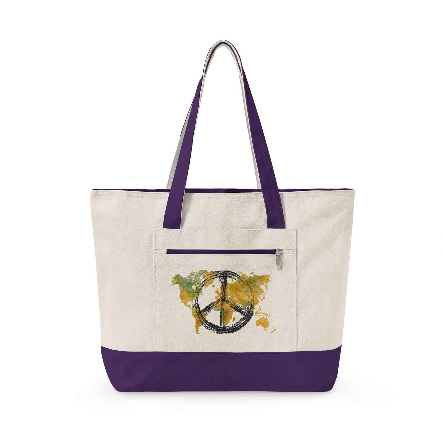 Canvas Tote Bag World Peace - World Map Watercolor Print