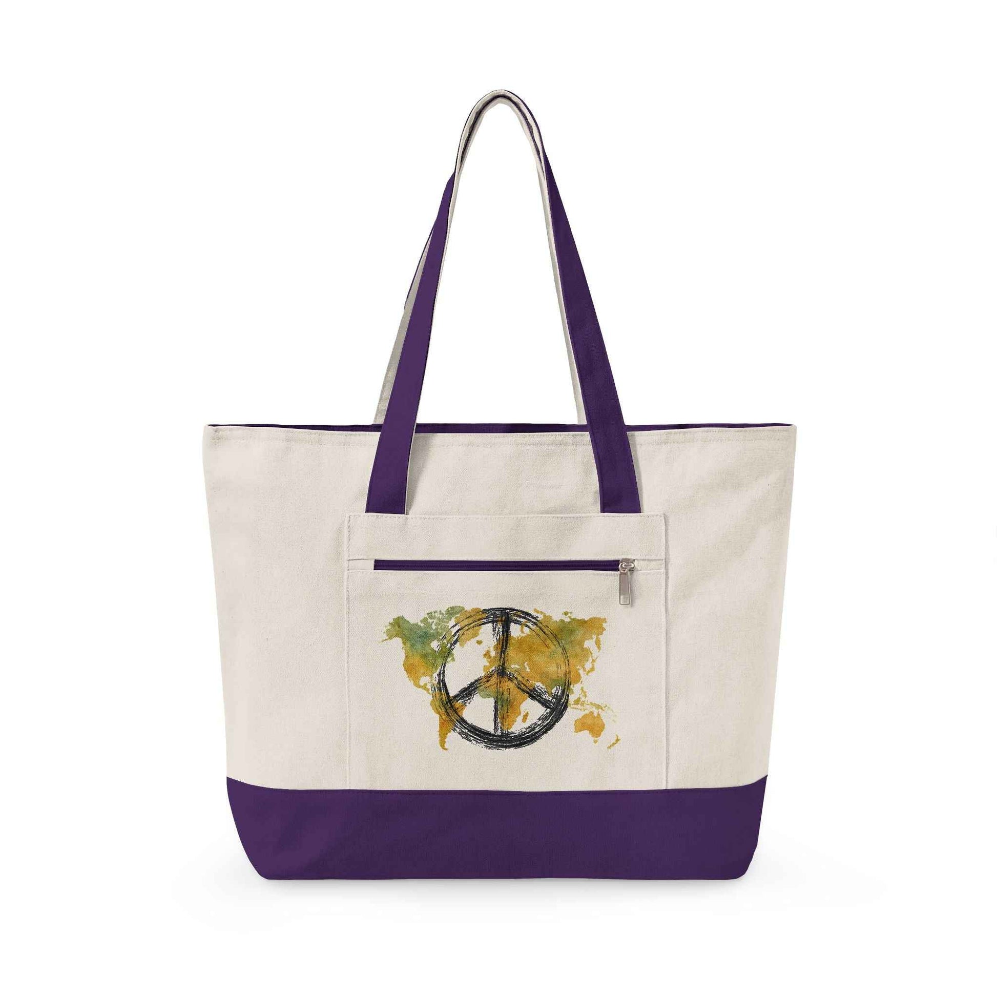 Canvas Tote Bag World Peace - World Map Watercolor Print