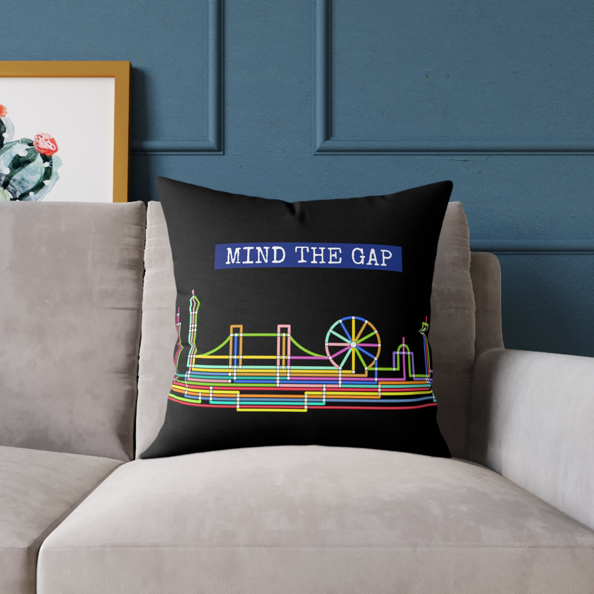 Mind The Gap Skyline Pillow — Neon London Decorative Throw Pillow