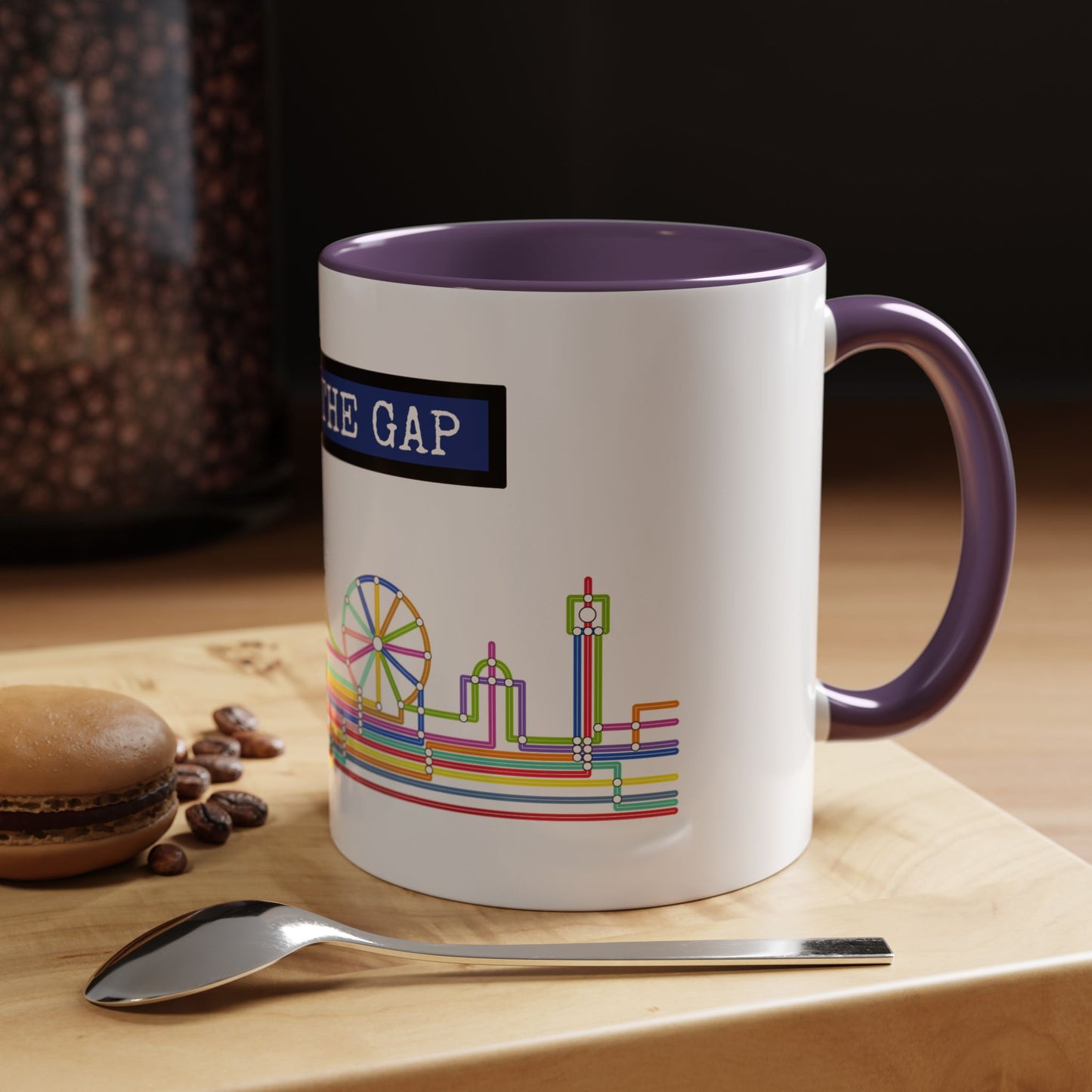 Mind the Gap Coffee Mug — Colorful City Skyline Accent Mug (11/15oz)