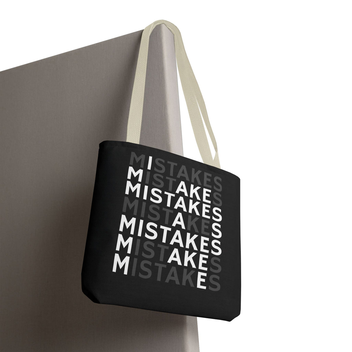 Mistakes Repeat Pattern Tote Bag — Black Typography Shopper