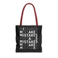 Mistakes Repeat Pattern Tote Bag — Black Typography Shopper