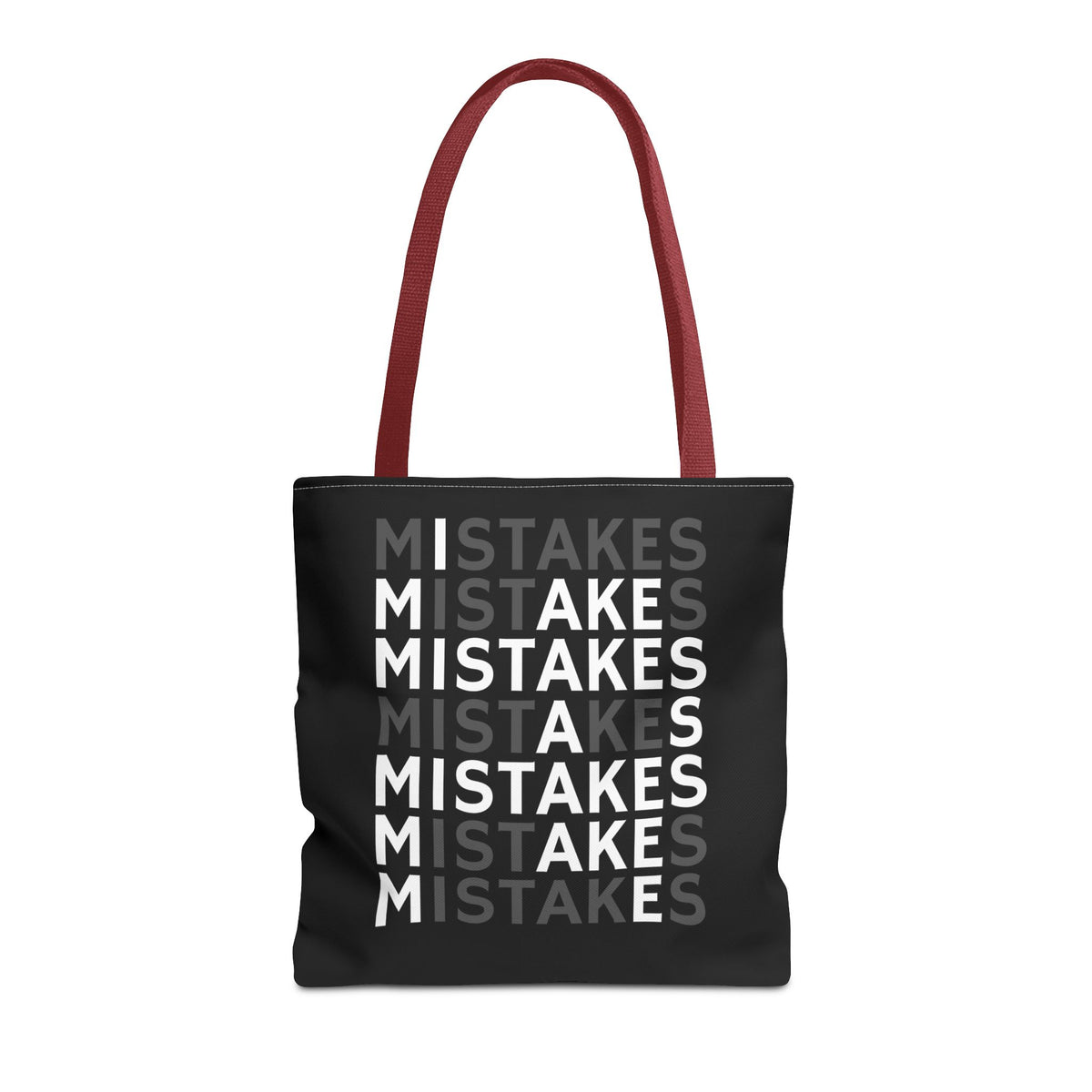 Mistakes Repeat Pattern Tote Bag — Black Typography Shopper