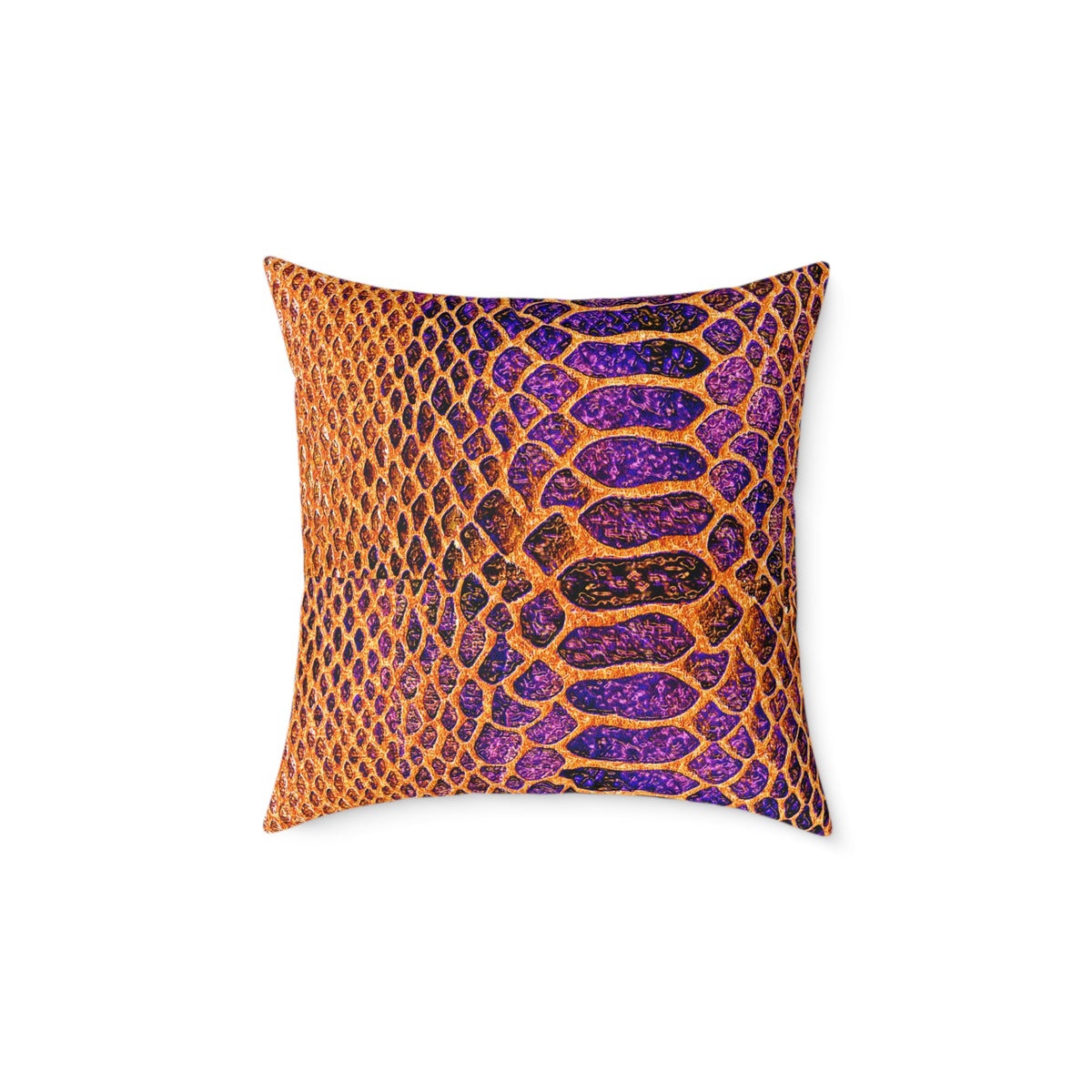 Snake Skin Pattern Square Pillow — Orange & Purple Decorative Throw Cushion