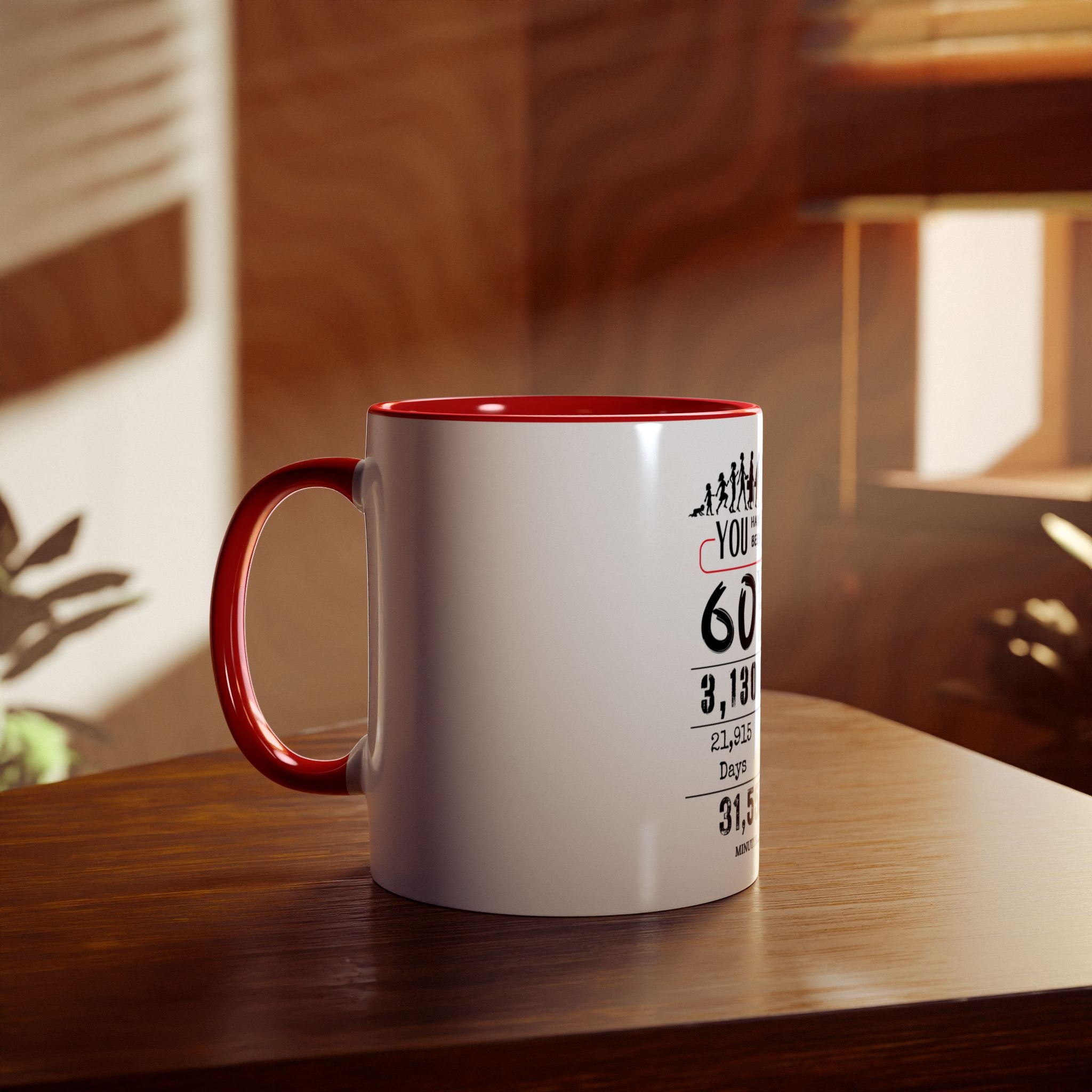 Happy 60th Birthday Gift, Mugs, 2 tone, Boys, Girls, Men, Women, Funny, Age, Facts, Years, Months, Weeks, Days, Hours, Minutes