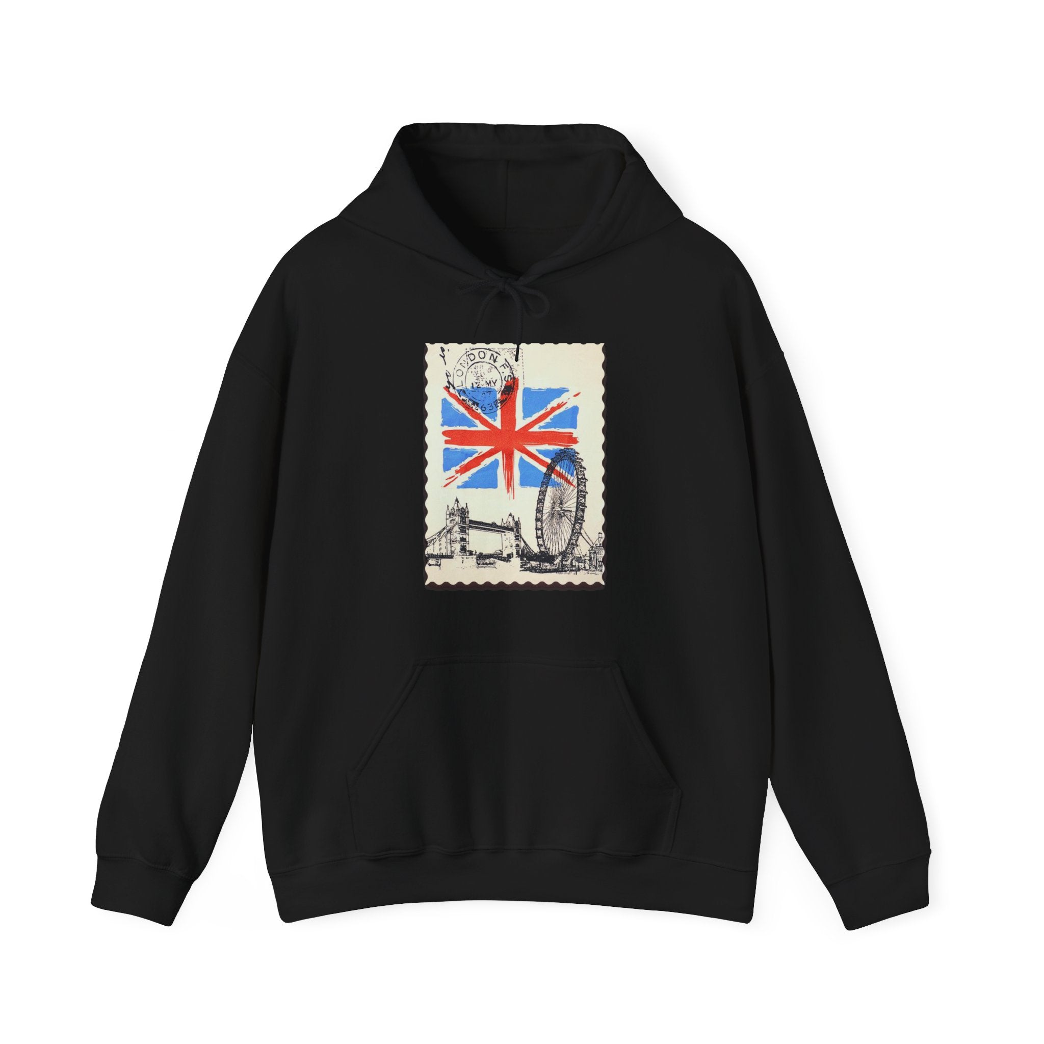 England Hoodie, Unisex,  White, UK, Stamp, British, Gift, Conscience Garment, London, Mindfulness, Inspiration, Black, White