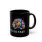 Turtle Mug — Colorful Turtle with Headphones "We Slow to Go Fast" Black Coffee Mug (11oz/15oz) - Conscience Garment