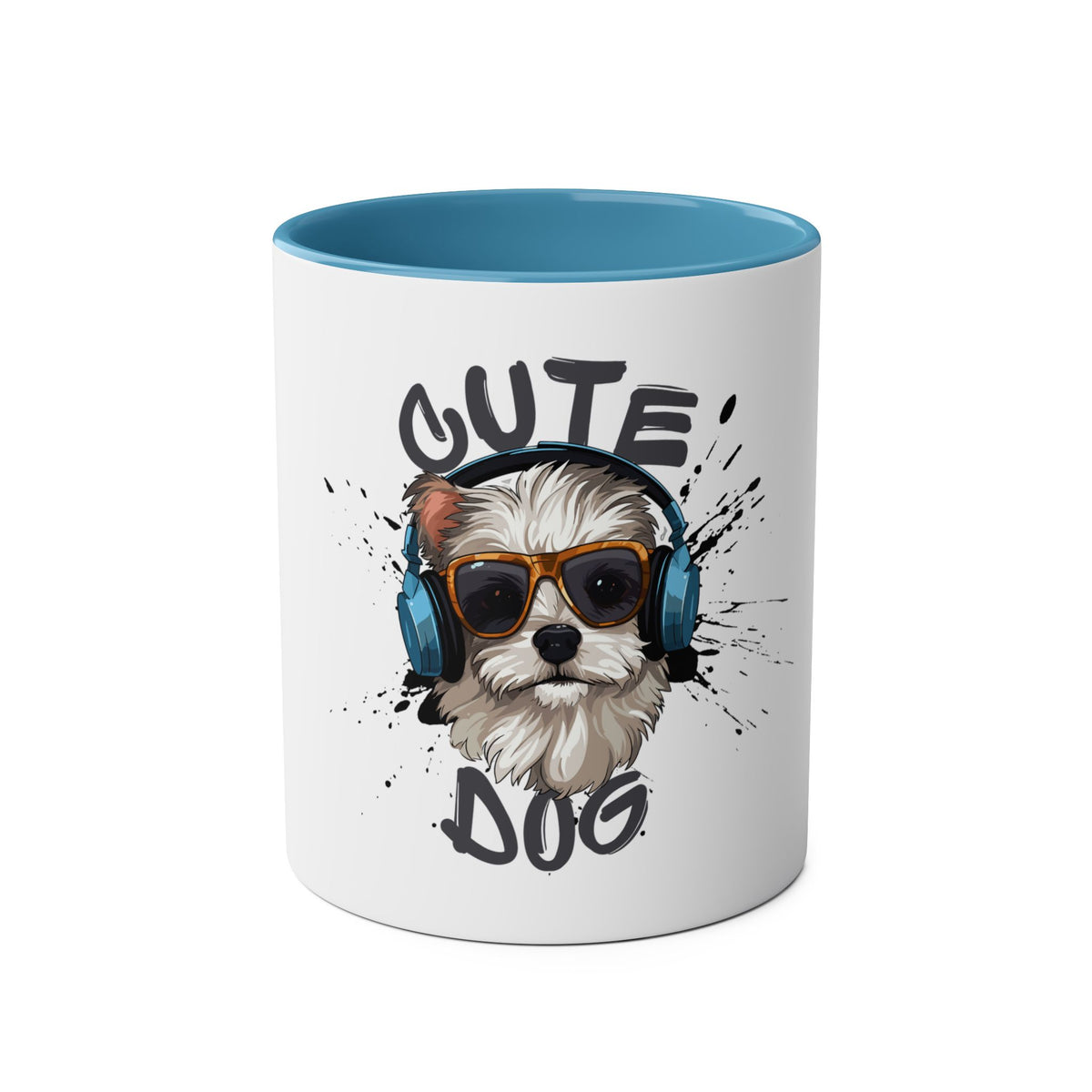 Cute Dog with Headphones Mug, Two-tone, 11oz - Conscience Garment