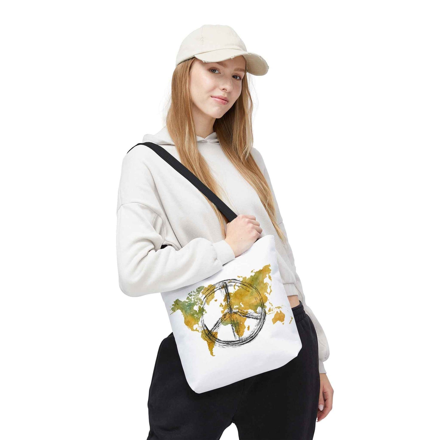 World Peace Map Tote Bag — Peace Symbol Watercolor Map Eco Shopper