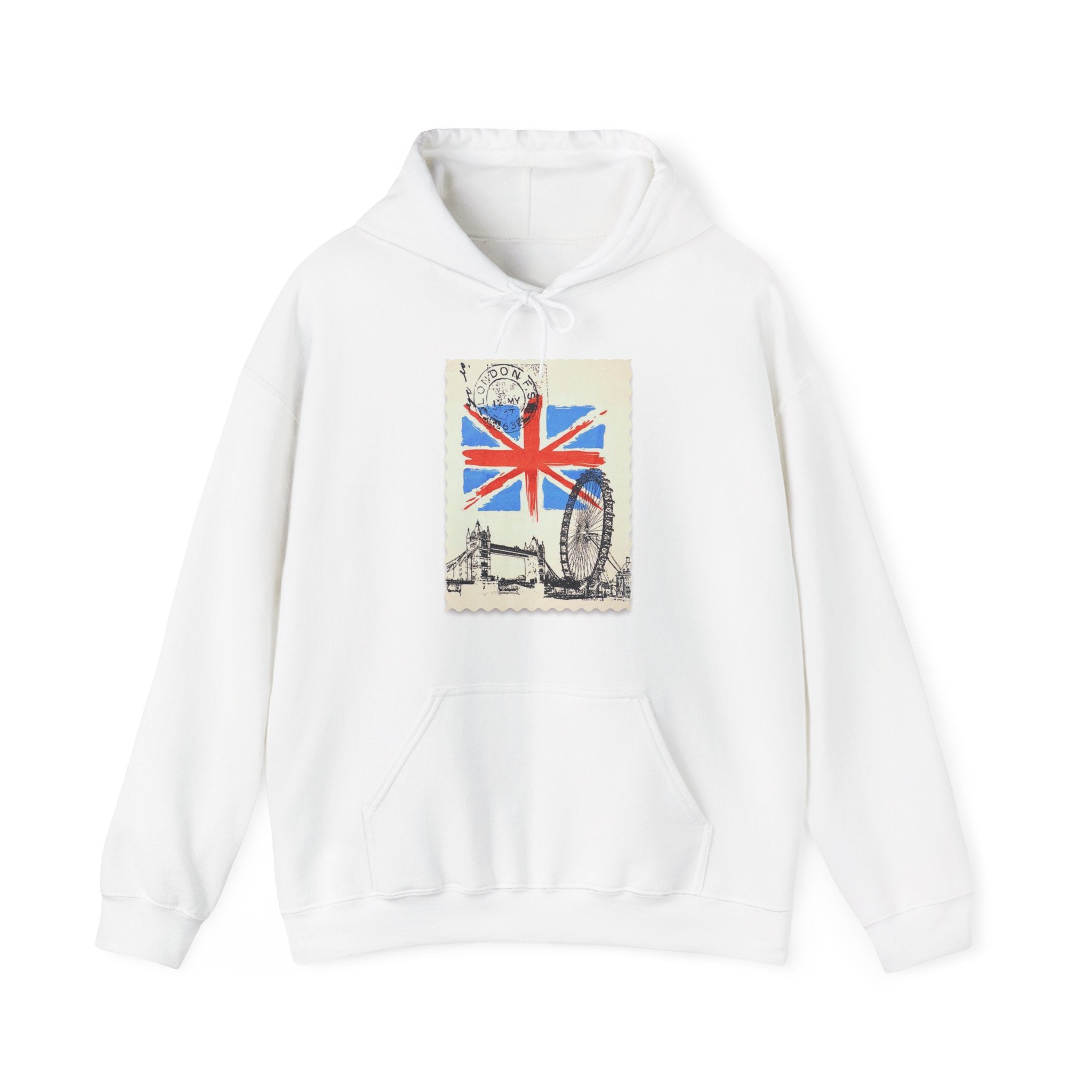 England Hoodie, Unisex,  White, UK, Stamp, British, Gift, Conscience Garment, London, Mindfulness, Inspiration, Black, White