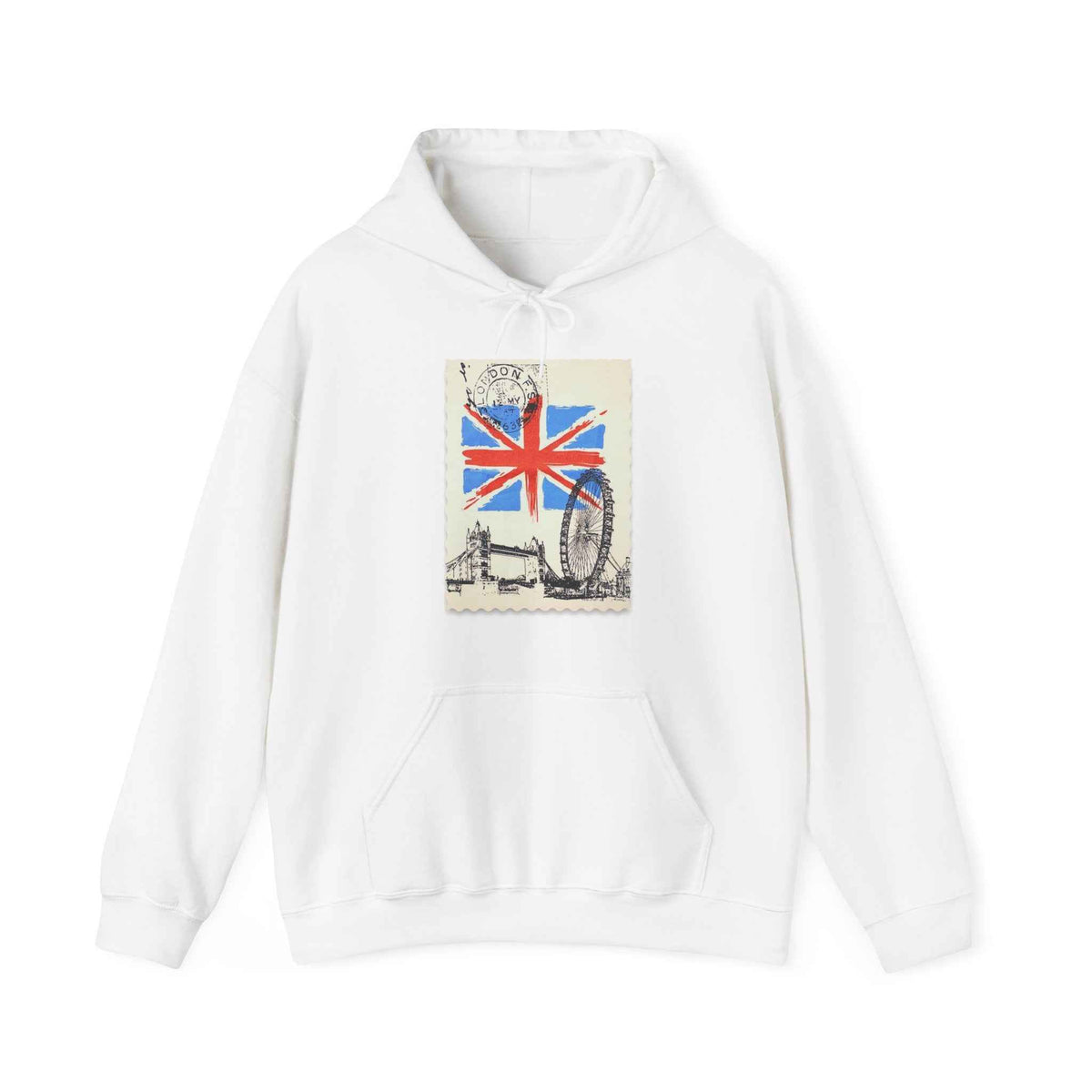 England Hoodie, Unisex,  White, UK, Stamp, British, Gift, Conscience Garment, London, Mindfulness, Inspiration, Black, White