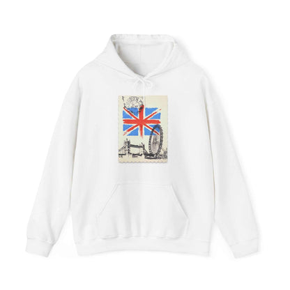 England Hoodie, Unisex,  White, UK, Stamp, British, Gift, Conscience Garment, London, Mindfulness, Inspiration, Black, White