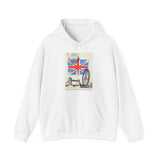 England Hoodie, Unisex,  White, UK, Stamp, British, Gift, Conscience Garment, London, Mindfulness, Inspiration, Black, White