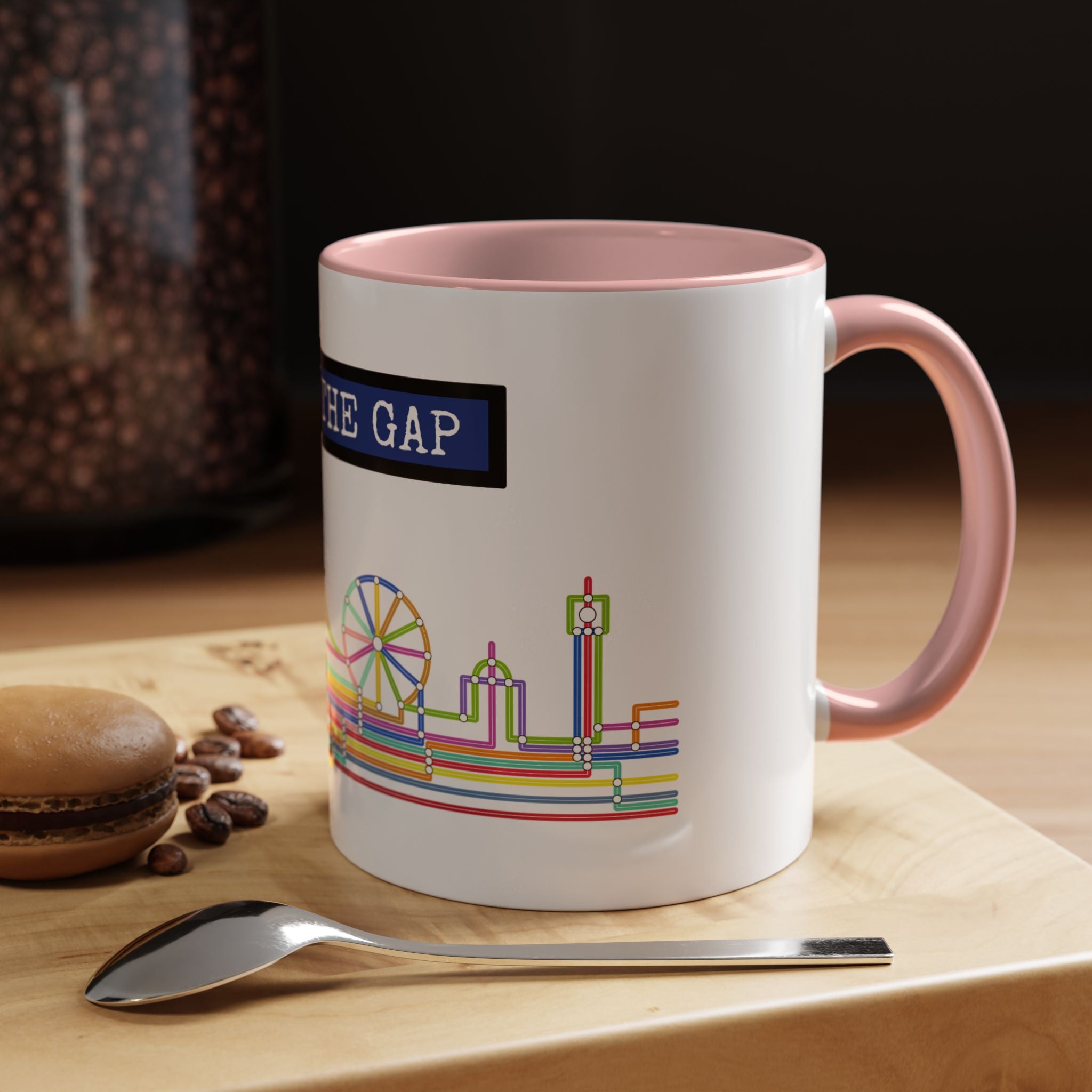 Mind the Gap Coffee Mug — Colorful City Skyline Accent Mug (11/15oz)