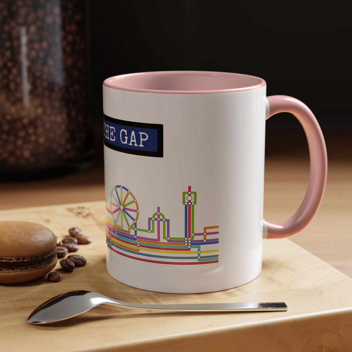 Mind the Gap Coffee Mug — Colorful City Skyline Accent Mug (11/15oz)