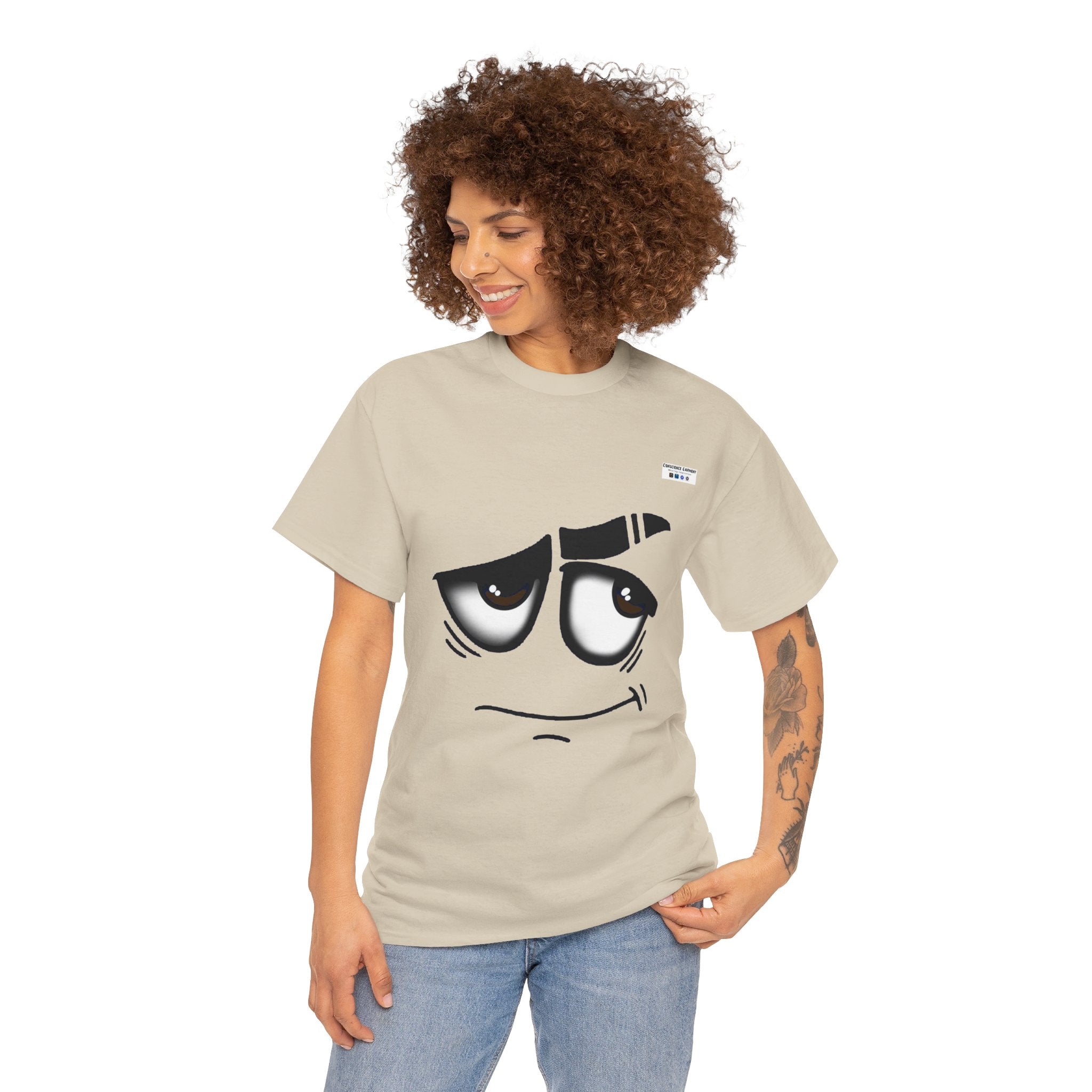 Smile, Eye brow, Happy, T Shirt, T-Shirt, White, Ash, Sand, Natural, Garment, Mindfulness, Motivation, Inspiration