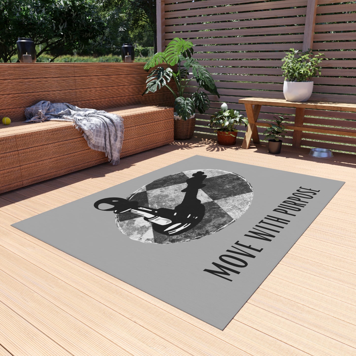 Outdoor Rug — "Move With Purpose" Chess Pawn Motivational Doormat