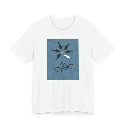 Be Different T-Shirt — Whale Graphic Tee (White on Blue)
