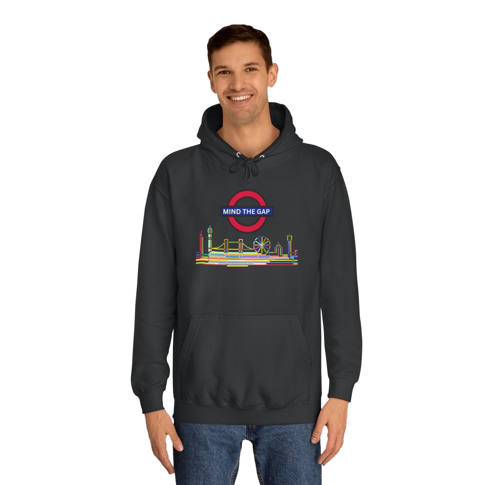 Mind the Gap Unisex College Hoodie - Cozy Casuals for Students, Gift for Graduation, Comfortable Loungewear, Unique Campus Style