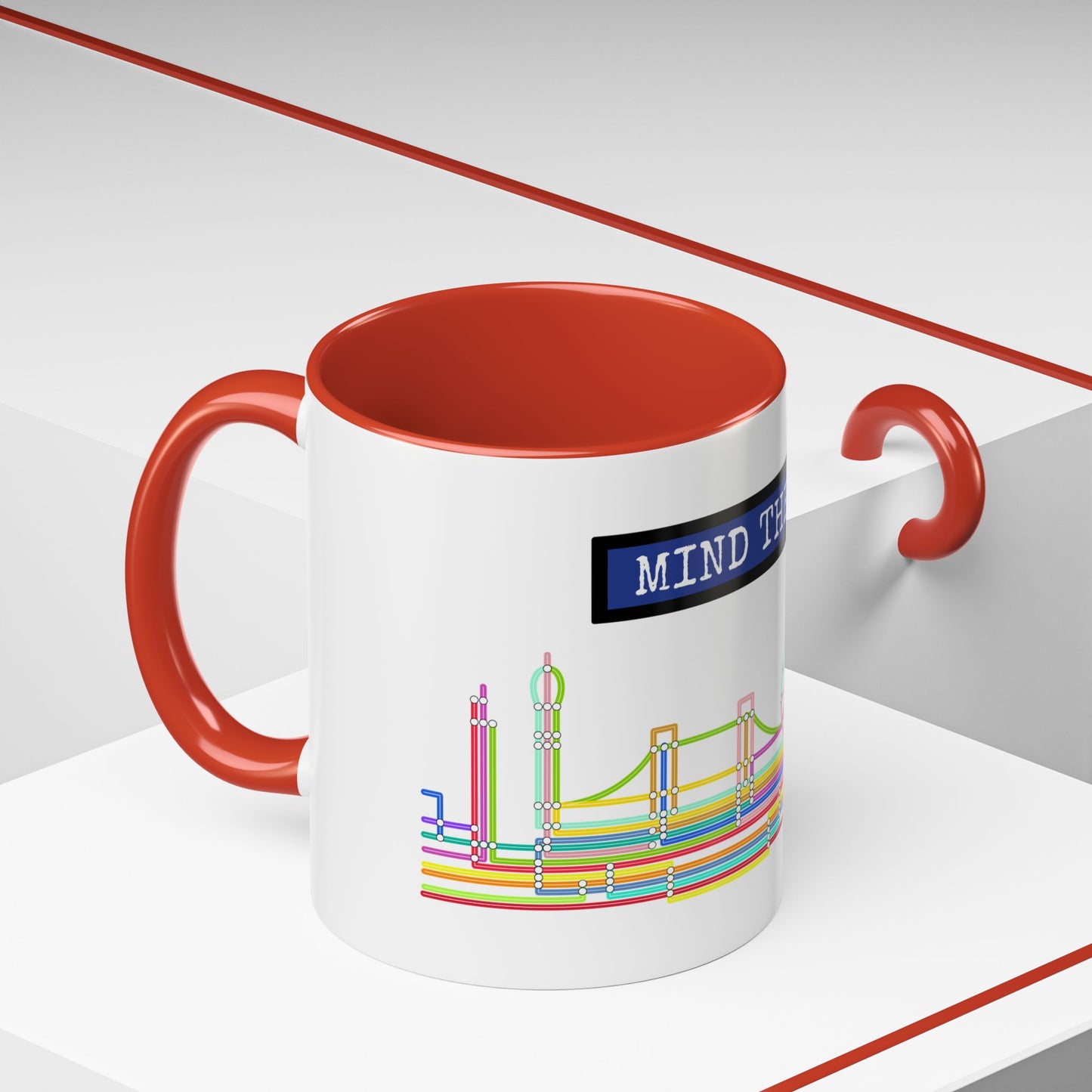 Mind the Gap Coffee Mug — Colorful City Skyline Accent Mug (11/15oz)