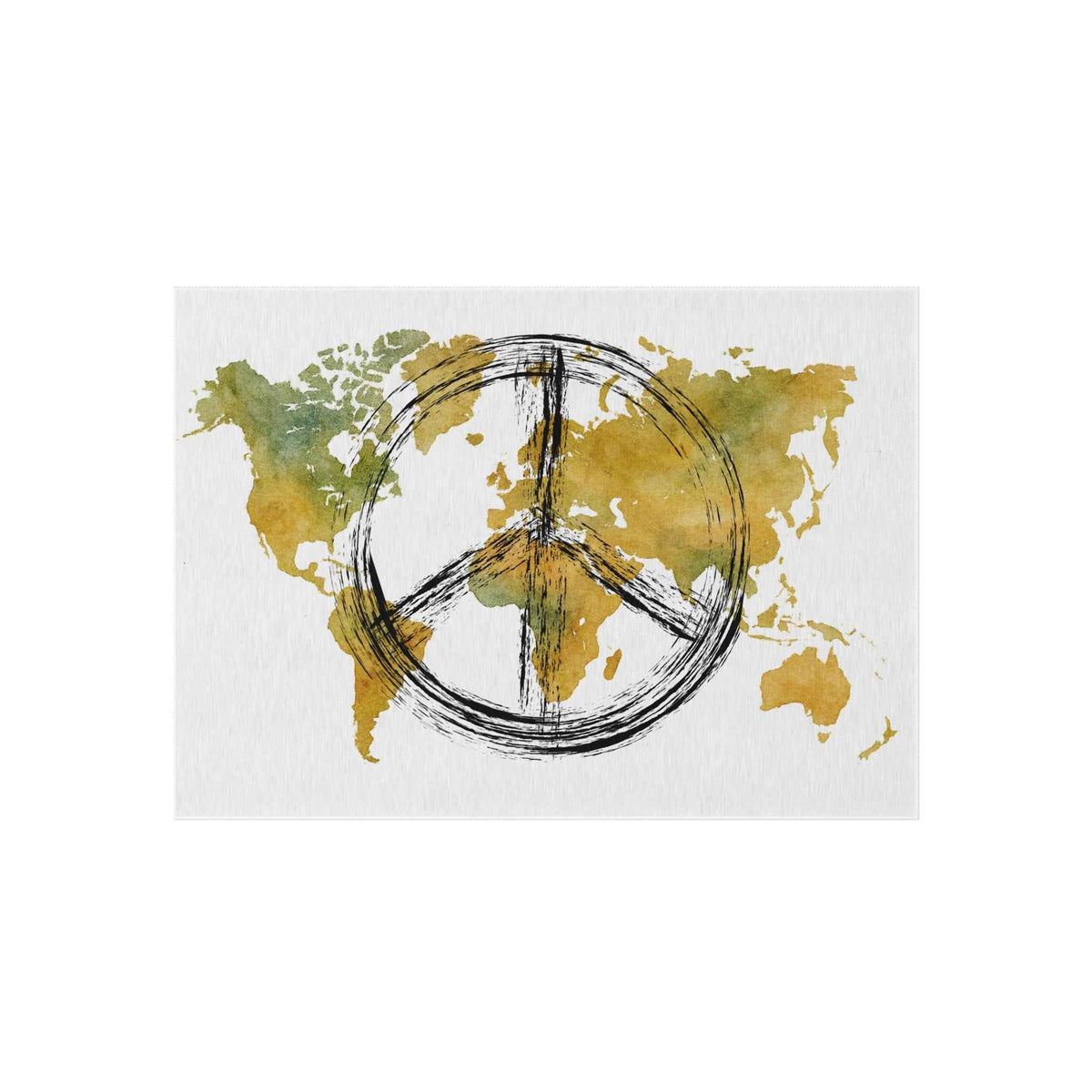 Peace World Map Outdoor Rug — Watercolor Earth & Peace Symbol Doormat
