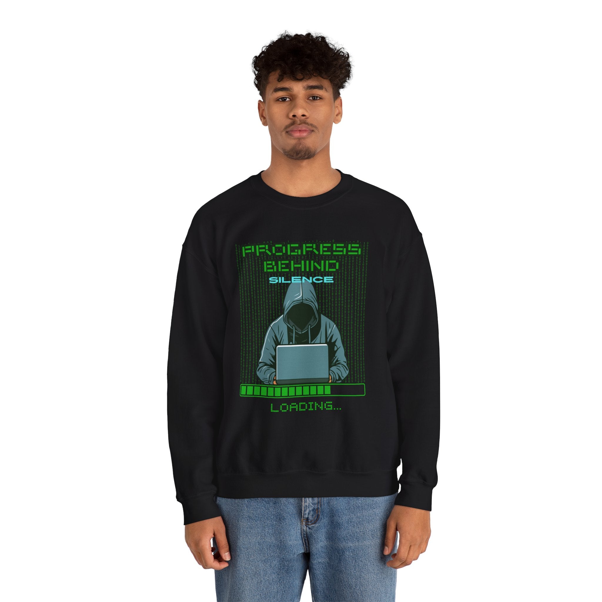 Crewneck Sweatshirt — Progress Behind Silence Graphic Hoodie Design