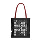Mistakes Repeat Pattern Tote Bag — Black Typography Shopper