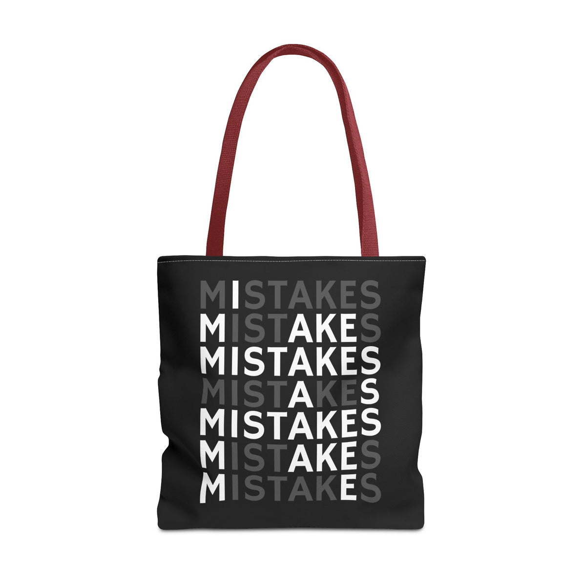 Mistakes Repeat Pattern Tote Bag — Black Typography Shopper
