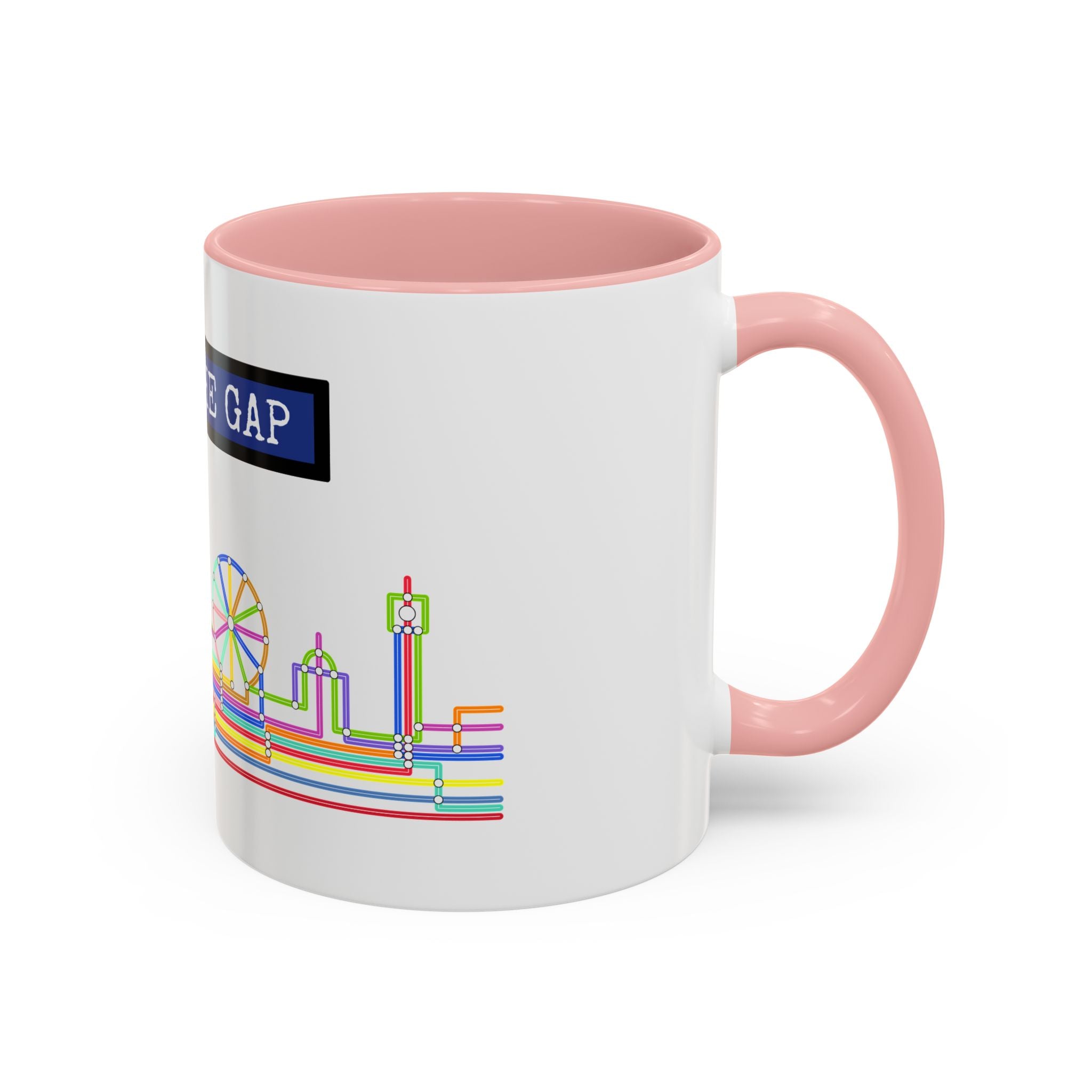 Mind the Gap Coffee Mug — Colorful City Skyline Accent Mug (11/15oz)