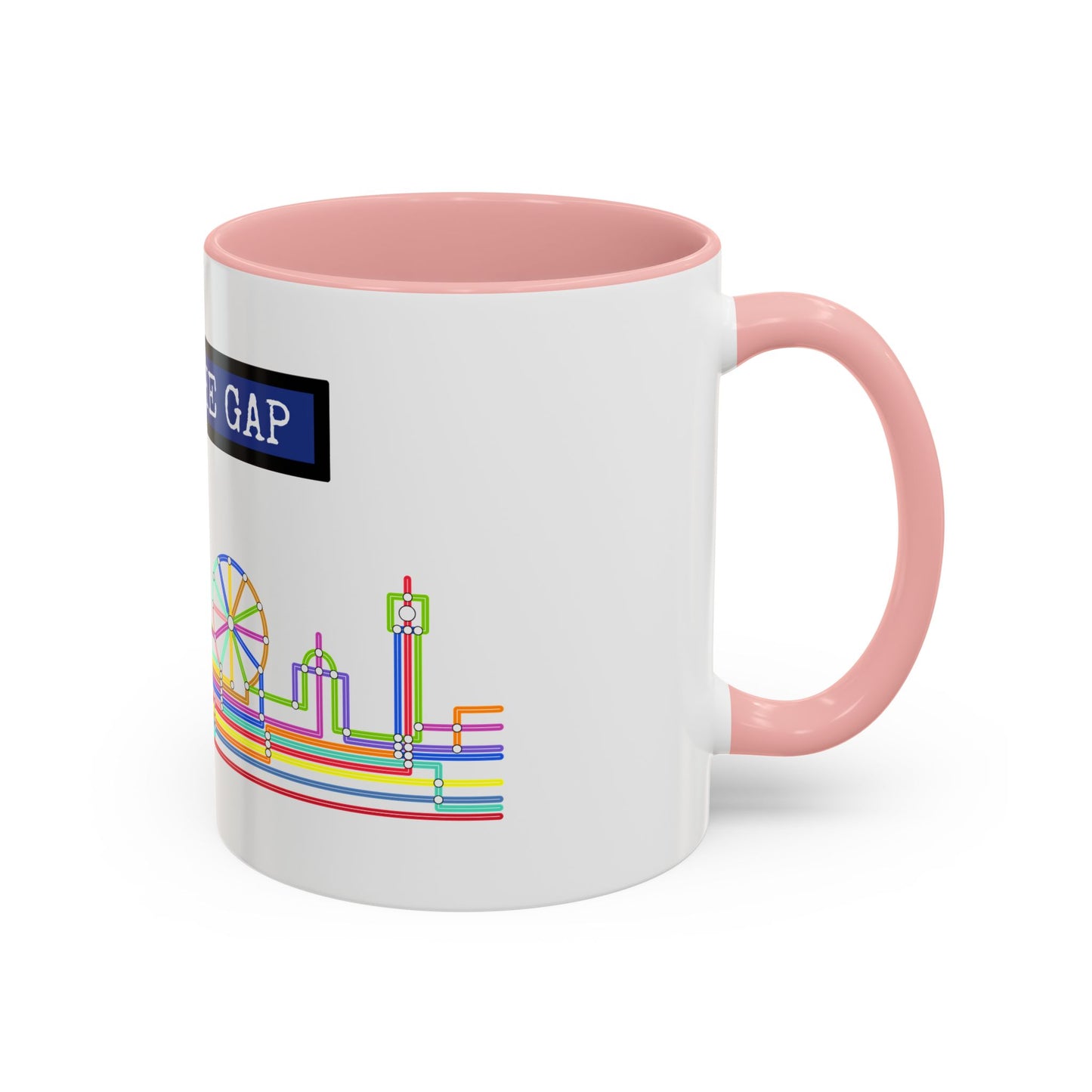 Mind the Gap Coffee Mug — Colorful City Skyline Accent Mug (11/15oz)