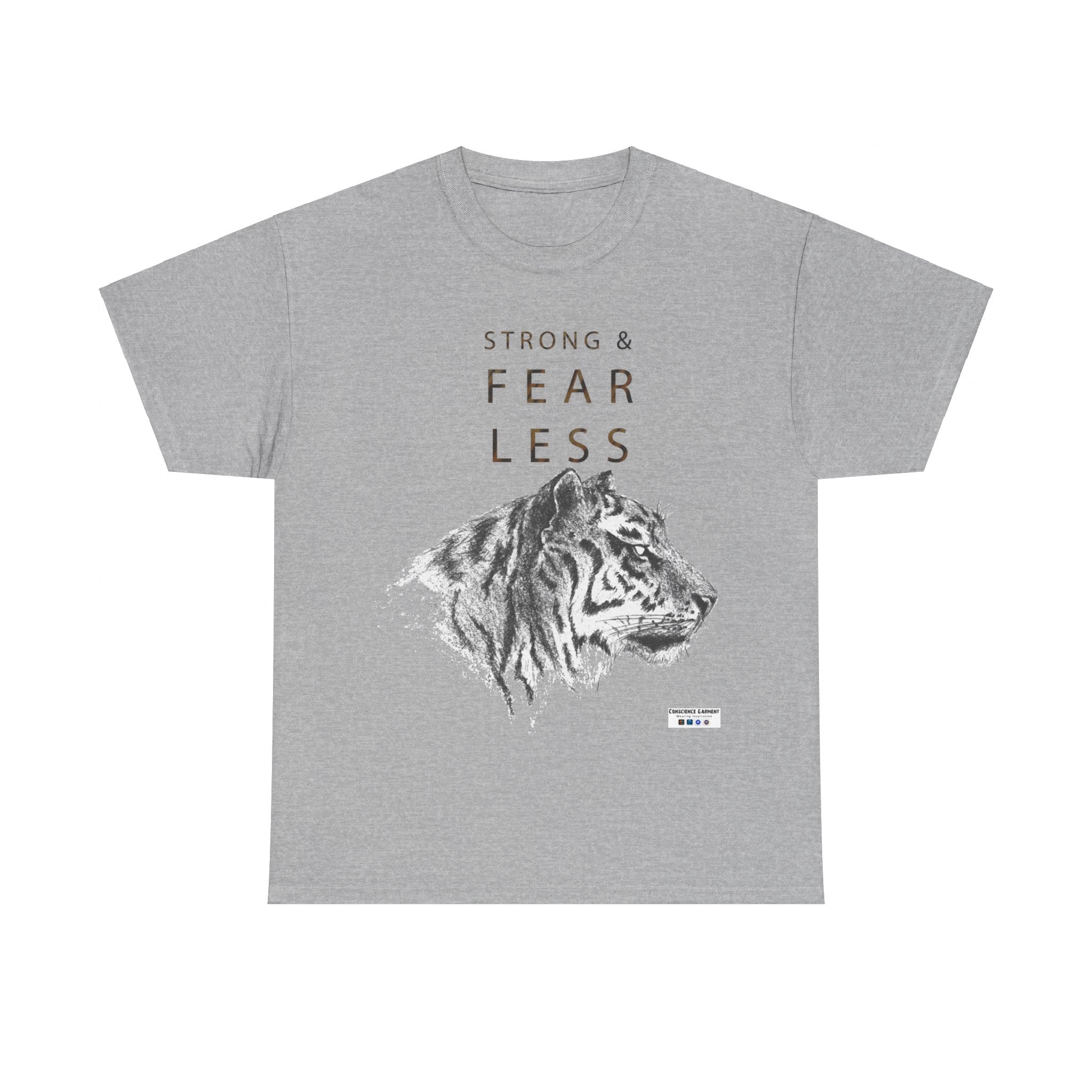 T Shirt, Unisex Heavy Cotton, White, Gift, Mindfulness, Inspiration, Motivation, Conscience Garment, Tiger, Fearless, Wild