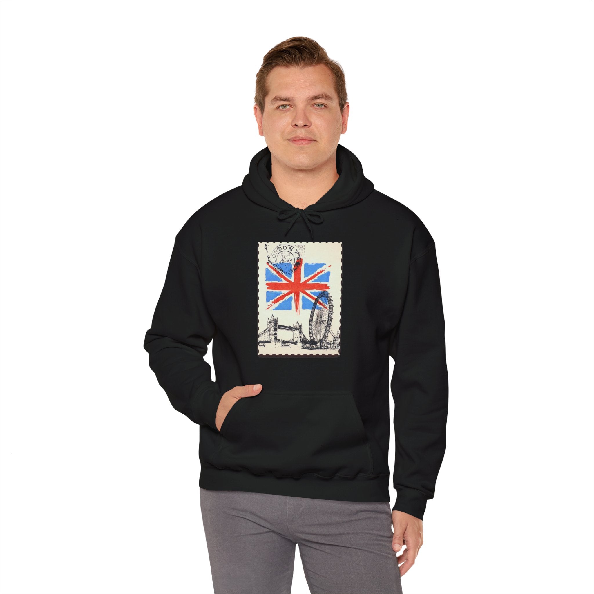 England Hoodie, Unisex,  White, UK, Stamp, British, Gift, Conscience Garment, London, Mindfulness, Inspiration, Black, White