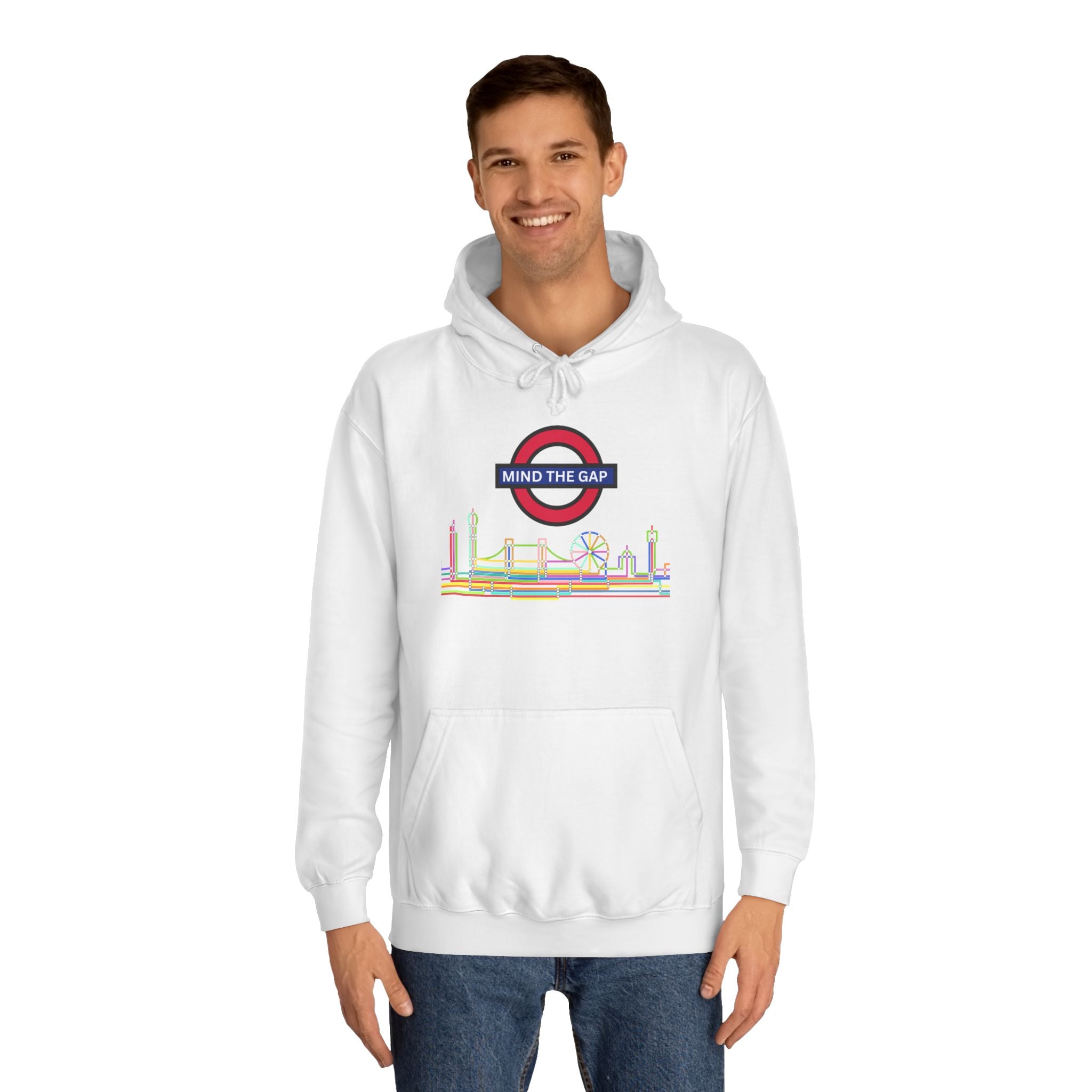 Mind the Gap Unisex College Hoodie - Cozy Casuals for Students, Gift for Graduation, Comfortable Loungewear, Unique Campus Style