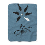 Be Different Sherpa Fleece Blanket — Inspirational Fish Design, Cozy Throw for Gifts & Home