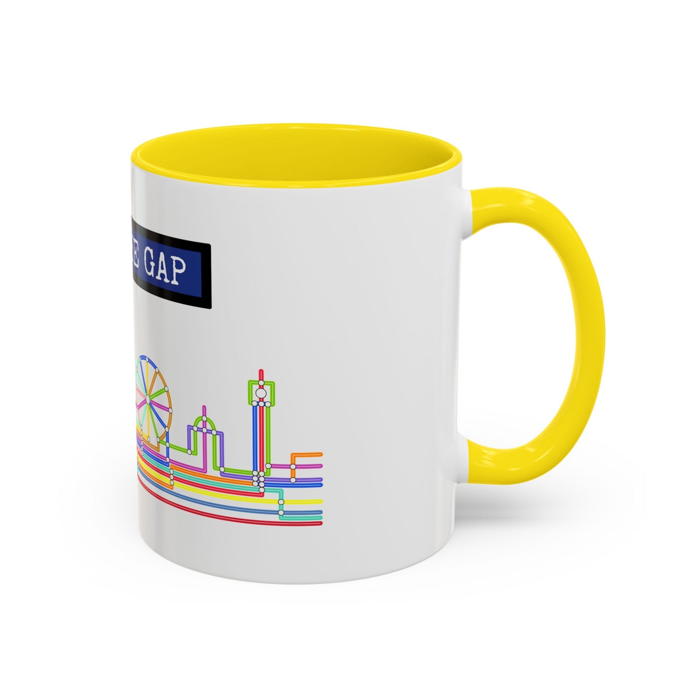 Mind the Gap Coffee Mug — Colorful City Skyline Accent Mug (11/15oz)