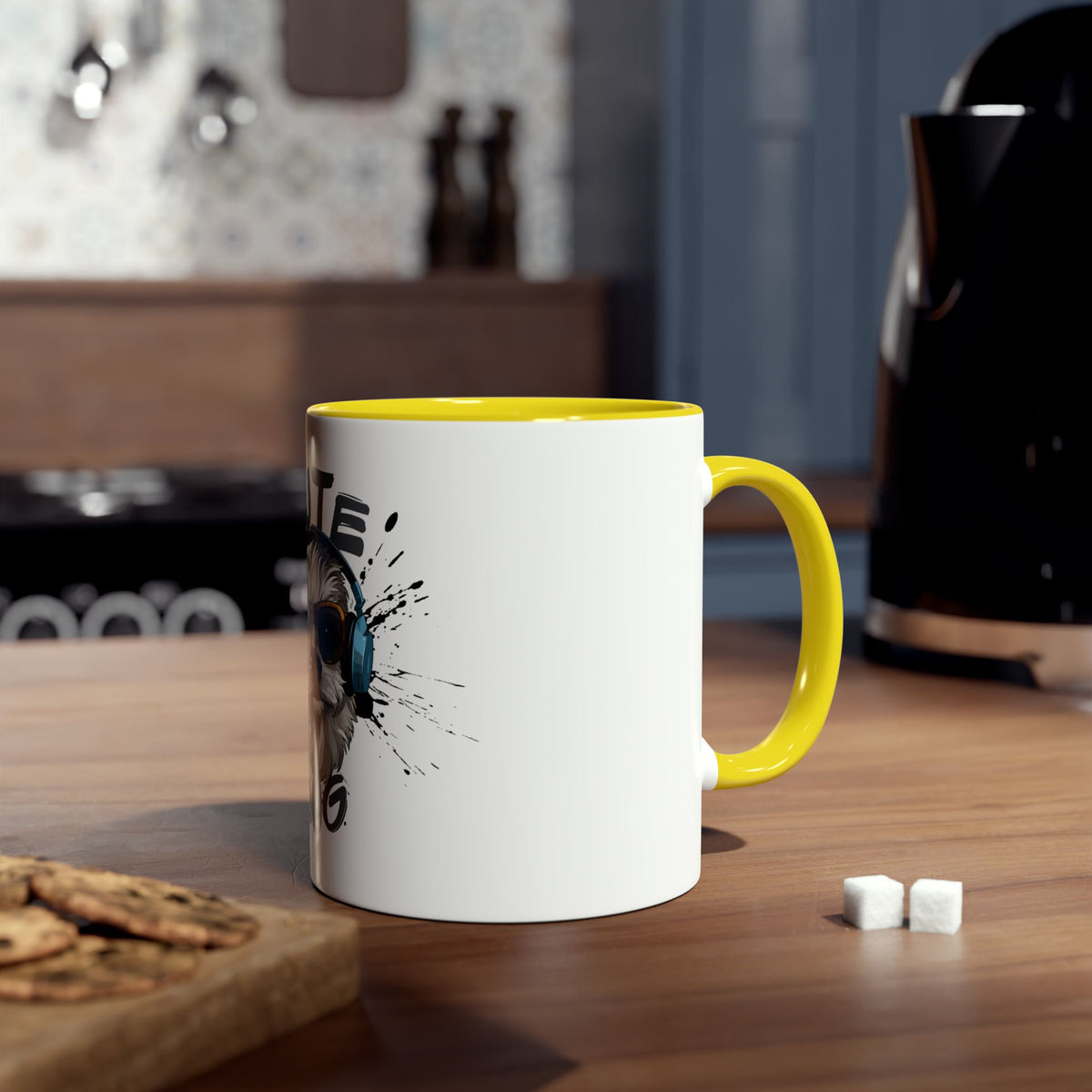 Cute Dog with Headphones Mug, Two-tone, 11oz - Conscience Garment