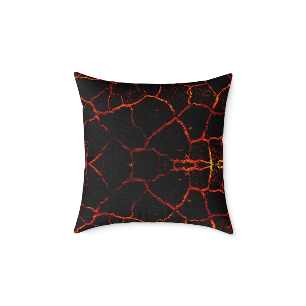 Lava Crackle Square Pillow — Fiery Red Black Decorative Throw Pillow