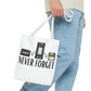 Retro Media 'Never Forget' Tote Bag — Vintage Cassette, VHS & Floppy Design