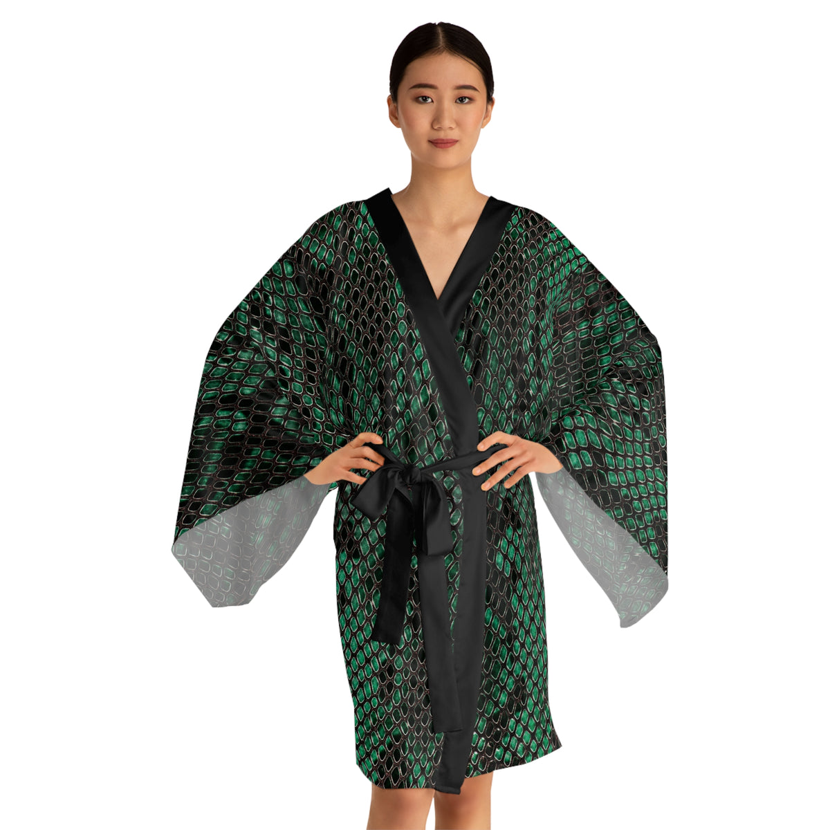Green Snake Skin Kimono Robe – Long Sleeve - Gift