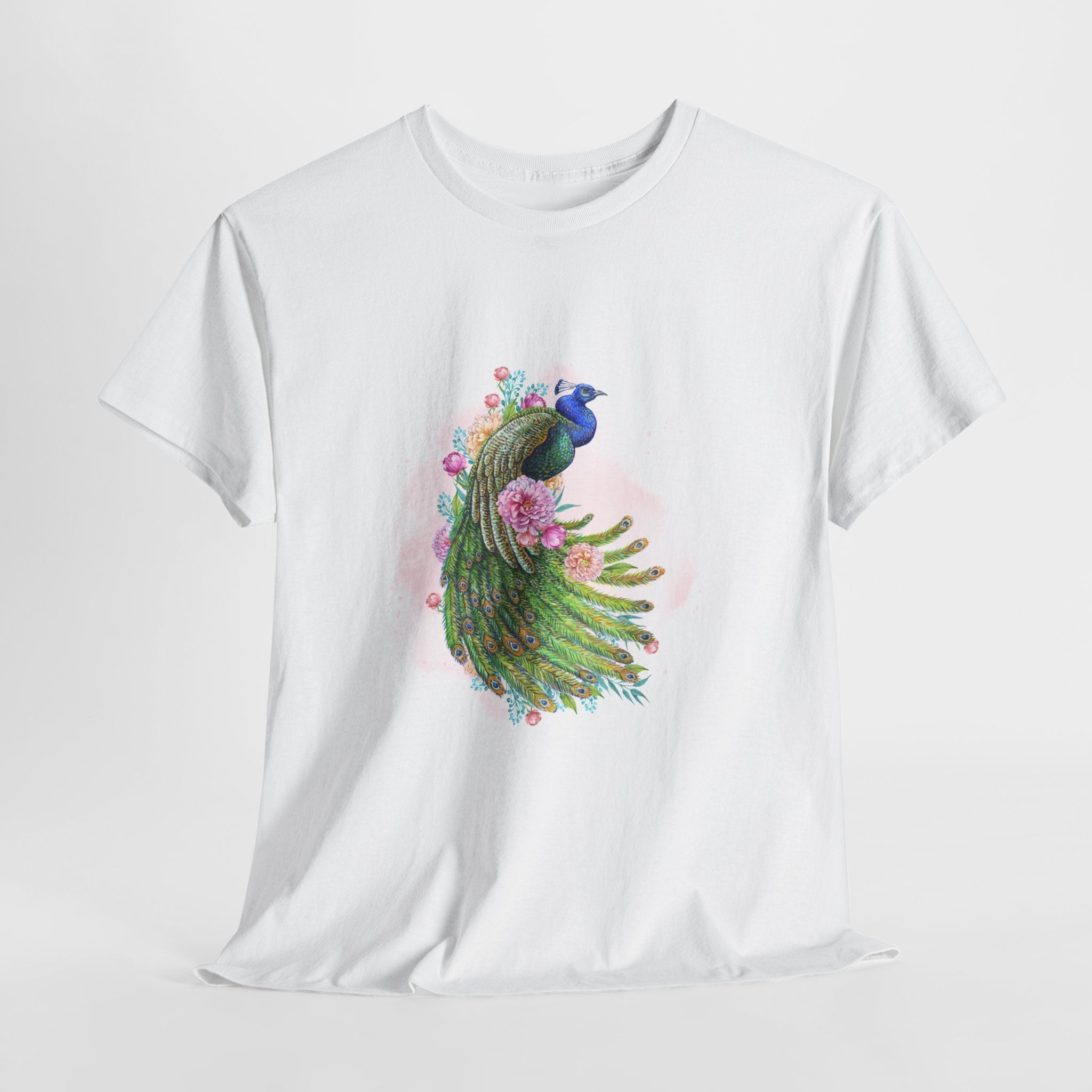 Peacock Floral Unisex Tee, Unique Animal Shirt, Nature Lover Gift, Casual Wear, Artful Graphic Tee