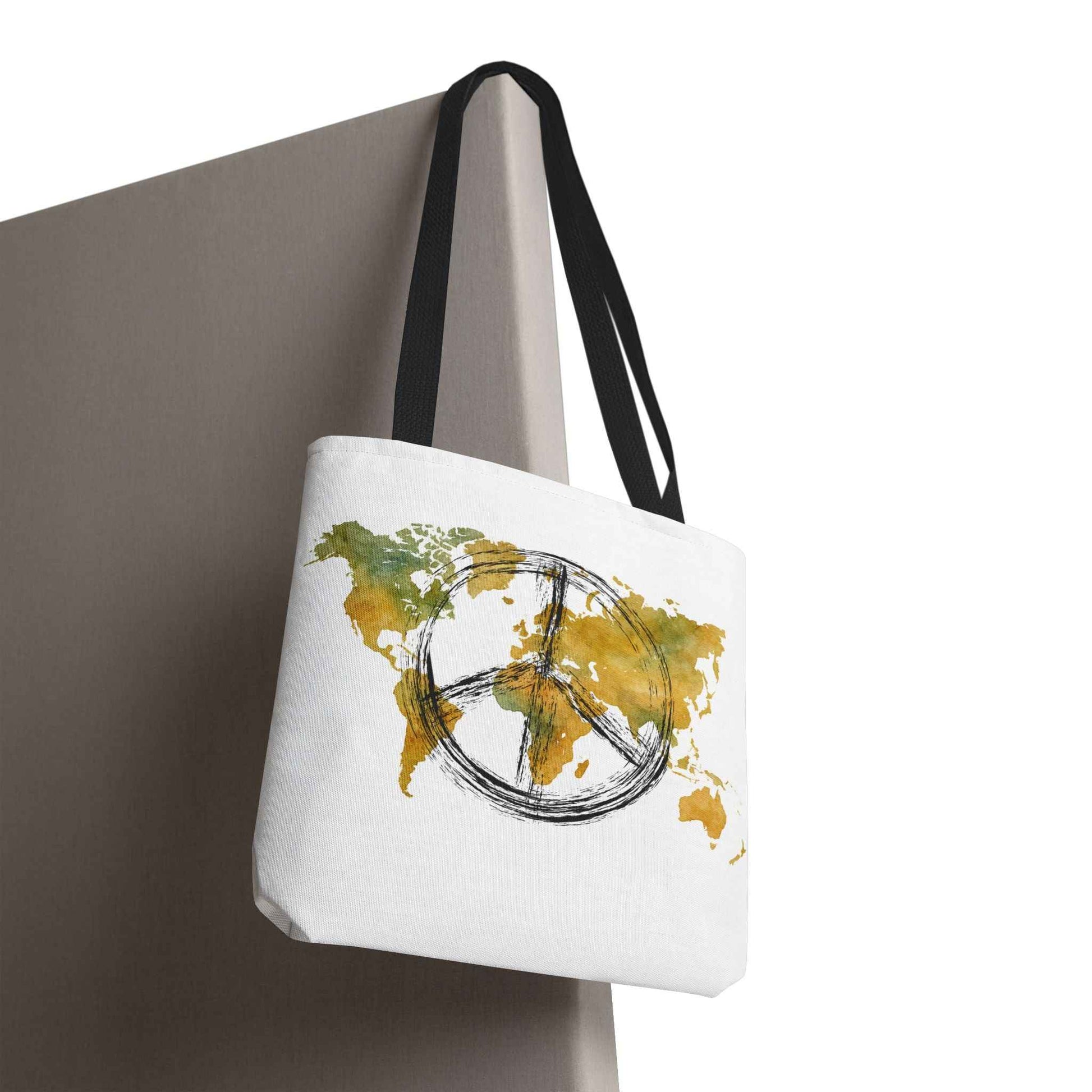 World Peace Map Tote Bag — Peace Symbol Watercolor Map Eco Shopper