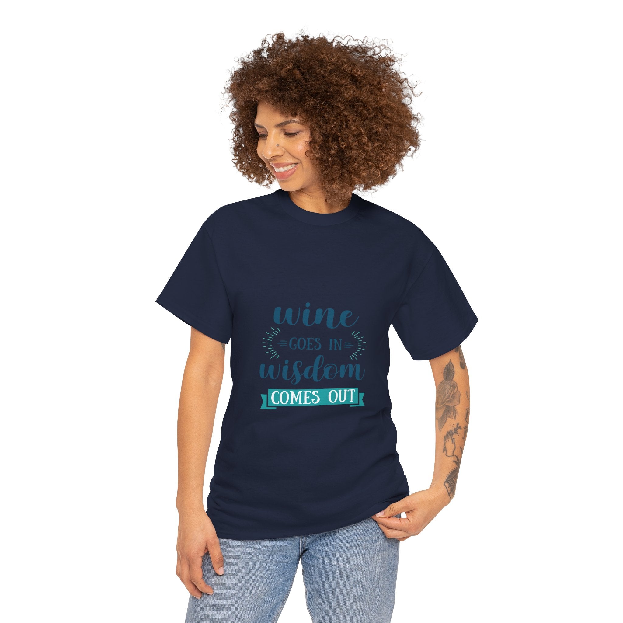 Wine Goes In Wisdom Comes Out Unisex Heavy Cotton Tee, Funny Wine T-Shirt, Gift for Wine Lovers, Casual Wear, Party Shirt