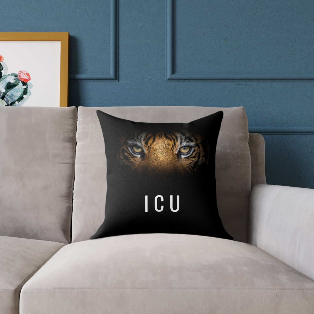 Tiger Eyes 'ICU' Square Pillow – Bold Wildlife Accent Cushion
