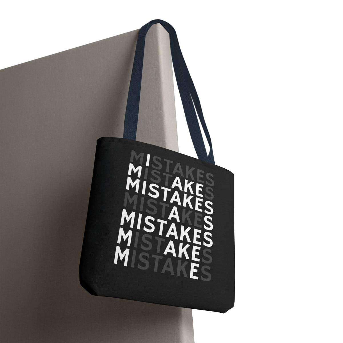 Mistakes Repeat Pattern Tote Bag — Black Typography Shopper