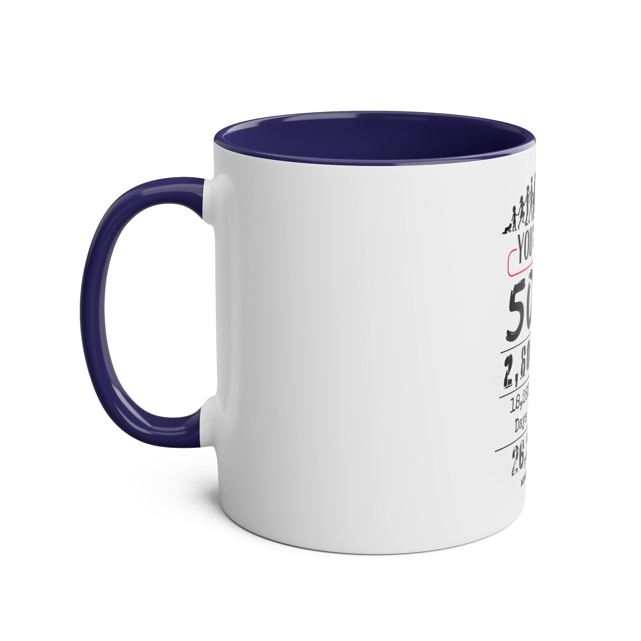 Happy 50th Birthday Gift, Mugs, 2 tone, Boys, Girls, Men, Women, Funny, Age, Facts, Years, Months, Weeks, Days, Hours, Minutes