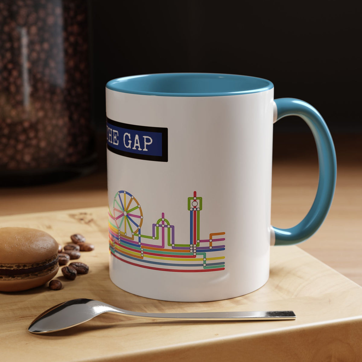 Mind the Gap Coffee Mug — Colorful City Skyline Accent Mug (11/15oz)