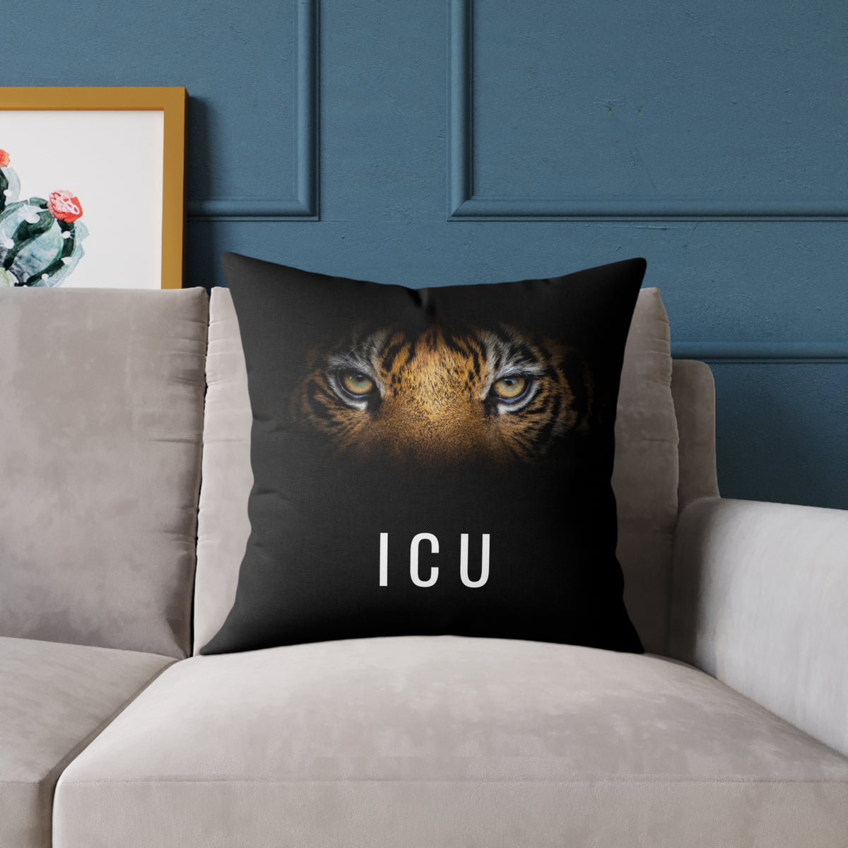 Tiger Eyes 'ICU' Square Pillow – Bold Wildlife Accent Cushion