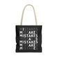 Mistakes Repeat Pattern Tote Bag — Black Typography Shopper